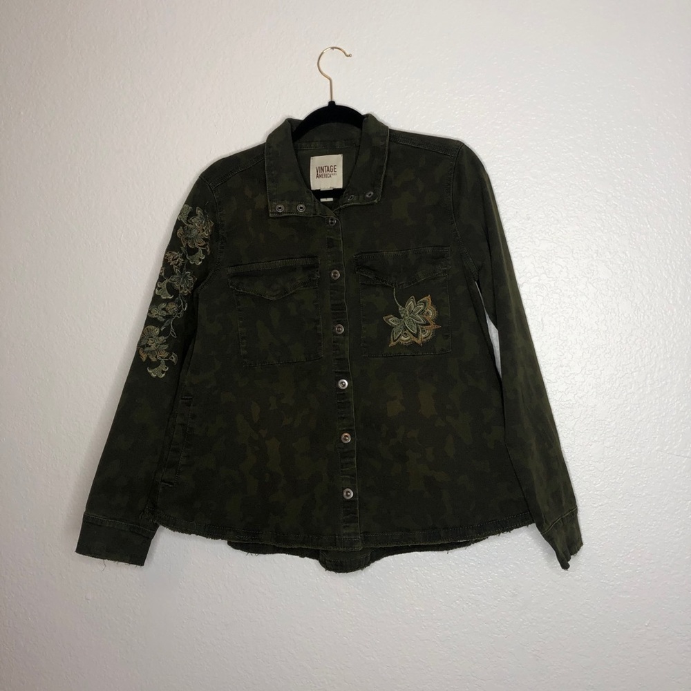 Vintage America Camo Embroidered Floral Jacket